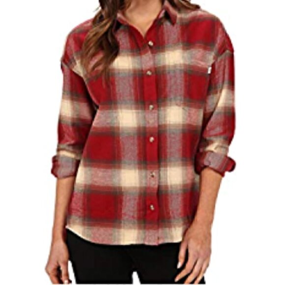 Obey Garnet Peak Red & Tan Thick Flannel Shacket Size XS - Picture 1 of 8
